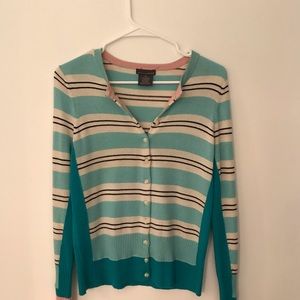 Turquoise, white, pink and black cardigan/pullover